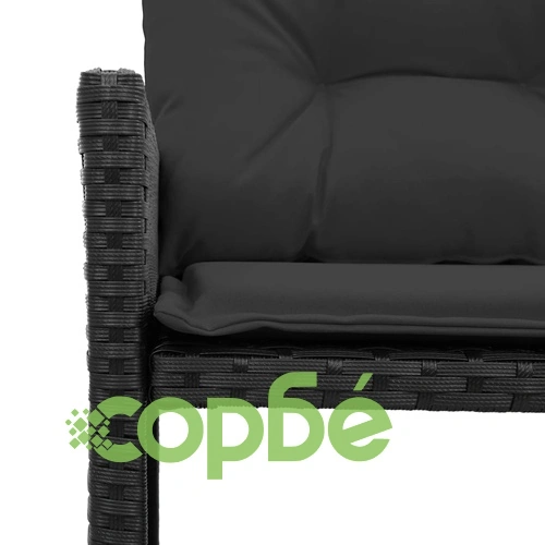 Градински диван с маса и възглавници, ъглов, черен полиратан ➤ топ цена ➤ sorbe.bg