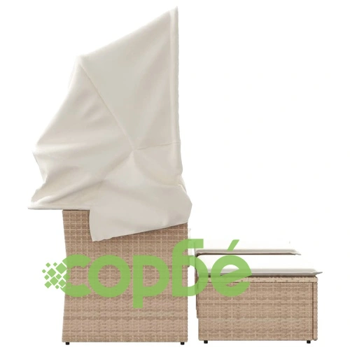 2-местен градински диван със сенник и табуретки бежов полиратан ➤ топ цена ➤ sorbe.bg