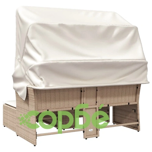 2-местен градински диван със сенник и табуретки бежов полиратан ➤ топ цена ➤ sorbe.bg