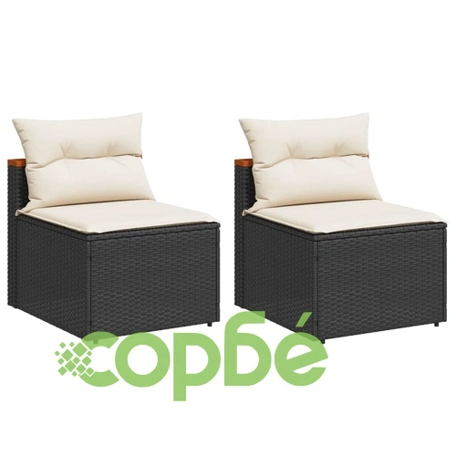 Външни кресла без подлакътник възглавници 2 бр черен полиратан ➤ топ цена ➤ sorbe.bg