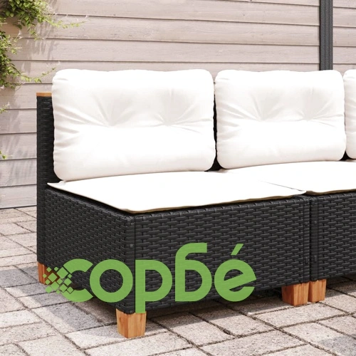 Градинско кресло без подлакътници с възглавници черен полиратан ➤ топ цена ➤ sorbe.bg