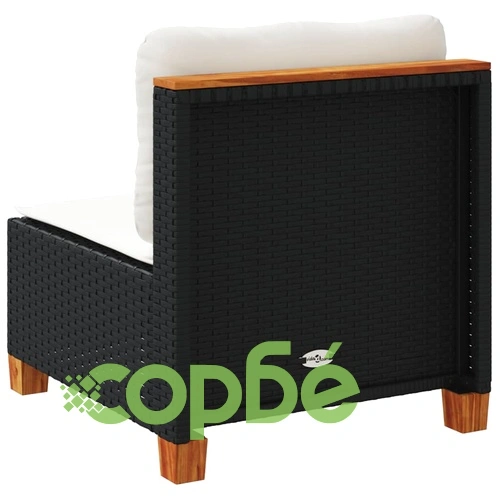 Градинско кресло без подлакътници с възглавници черен полиратан ➤ топ цена ➤ sorbe.bg