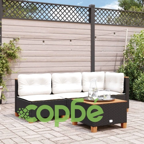 Градинско кресло без подлакътници с възглавници черен полиратан ➤ топ цена ➤ sorbe.bg