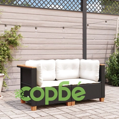 Градински дивани ъглови с възглавници 2 бр черни полиратан ➤ топ цена ➤ sorbe.bg