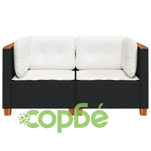 Градински дивани ъглови с възглавници 2 бр черни полиратан ➤ топ цена ➤ sorbe.bg