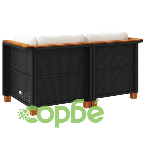 Градински дивани ъглови с възглавници 2 бр черни полиратан ➤ топ цена ➤ sorbe.bg