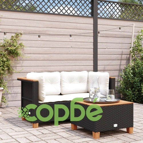 Градински дивани ъглови с възглавници 2 бр черни полиратан ➤ топ цена ➤ sorbe.bg