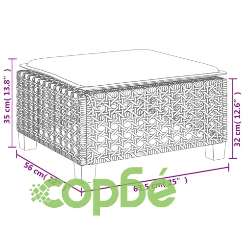 Градинска табуретка с възглавница сива 63,5x56x32 см полиратан ➤ топ цена ➤ sorbe.bg