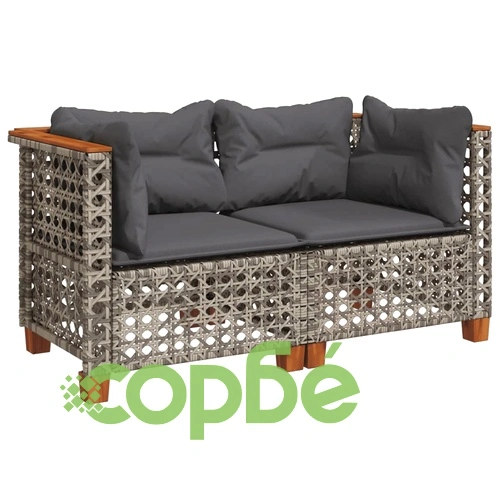 Градински дивани ъглови с възглавници 2 бр сиви полиратан ➤ топ цена ➤ sorbe.bg