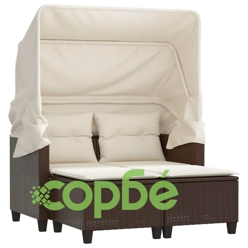 2-местен градински диван със сенник и табуретки кафяв полиратан ➤ топ цена ➤ sorbe.bg