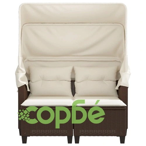 2-местен градински диван със сенник и табуретки кафяв полиратан ➤ топ цена ➤ sorbe.bg