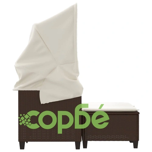 2-местен градински диван със сенник и табуретки кафяв полиратан ➤ топ цена ➤ sorbe.bg