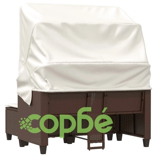 2-местен градински диван със сенник и табуретки кафяв полиратан ➤ топ цена ➤ sorbe.bg