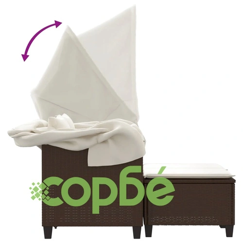 2-местен градински диван със сенник и табуретки кафяв полиратан ➤ топ цена ➤ sorbe.bg