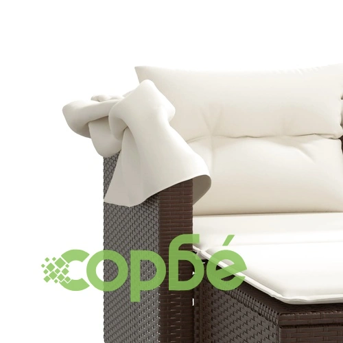 2-местен градински диван със сенник и табуретки кафяв полиратан ➤ топ цена ➤ sorbe.bg