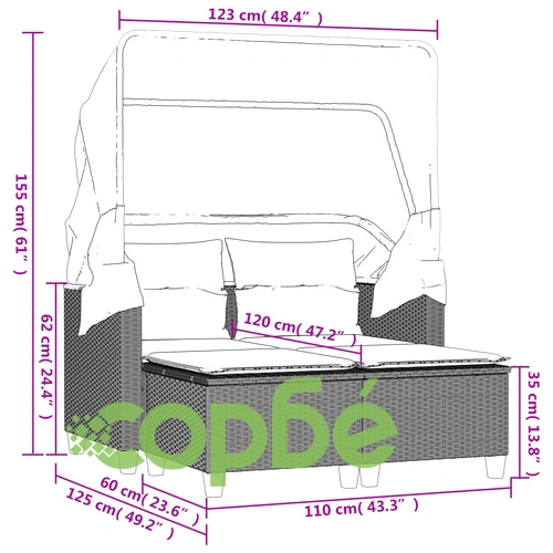 2-местен градински диван със сенник и табуретки кафяв полиратан ➤ топ цена ➤ sorbe.bg