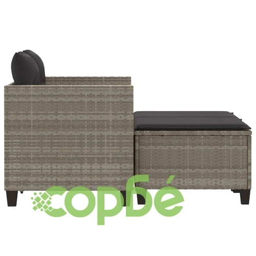 Двуместен градински диван с табуретки, светлосив, полиратан ➤ топ цена ➤ sorbe.bg