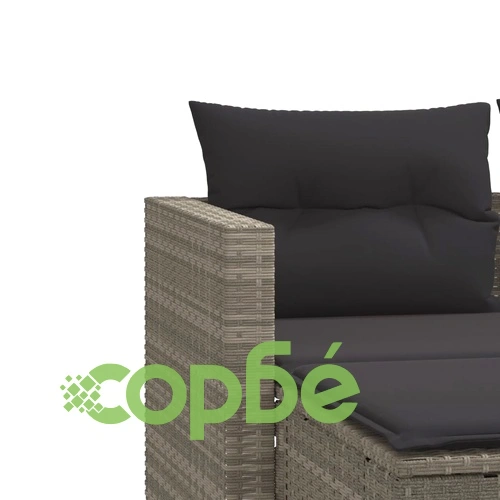 Двуместен градински диван с табуретки, светлосив, полиратан ➤ топ цена ➤ sorbe.bg