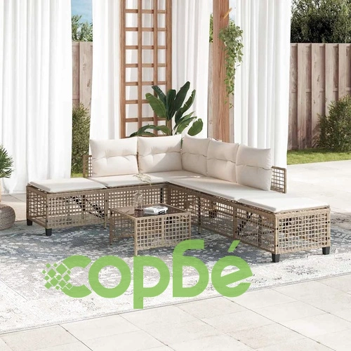Ъглов градински комплект с възглавници 3 части бежов полиратан ➤ топ цена ➤ sorbe.bg