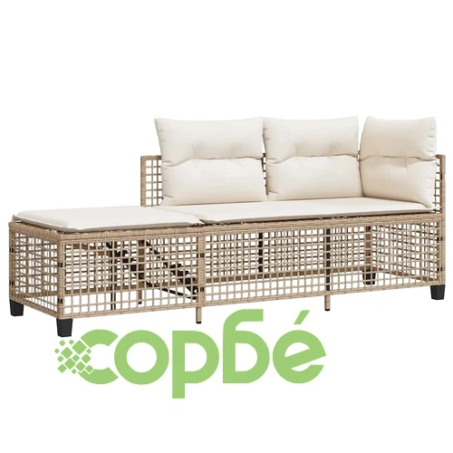 Ъглов градински комплект с възглавници 3 части бежов полиратан ➤ топ цена ➤ sorbe.bg