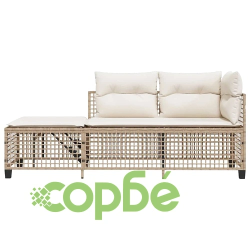 Ъглов градински комплект с възглавници 3 части бежов полиратан ➤ топ цена ➤ sorbe.bg