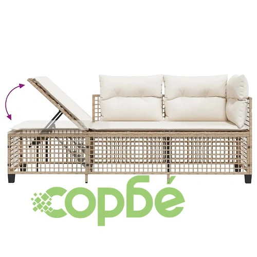Ъглов градински комплект с възглавници 3 части бежов полиратан ➤ топ цена ➤ sorbe.bg