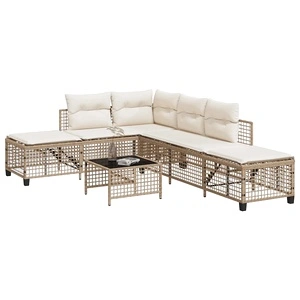 Ъглов градински комплект с възглавници 3 части бежов полиратан