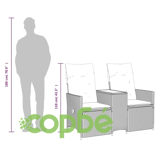 Накланящ се градински диван 2-местен с маса бежово полиратан ➤ топ цена ➤ sorbe.bg