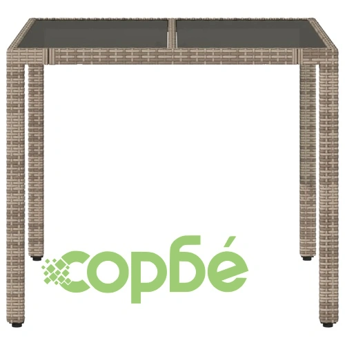Градинска маса със стъклен плот сива 90x90x75 см полиратан ➤ топ цена ➤ sorbe.bg