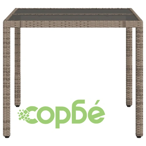 Градинска маса със стъклен плот сива 90x90x75 см полиратан ➤ топ цена ➤ sorbe.bg