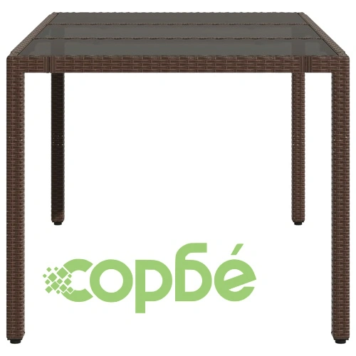 Градинска маса със стъклен плот кафява 150x90x75 см полиратан ➤ топ цена ➤ sorbe.bg
