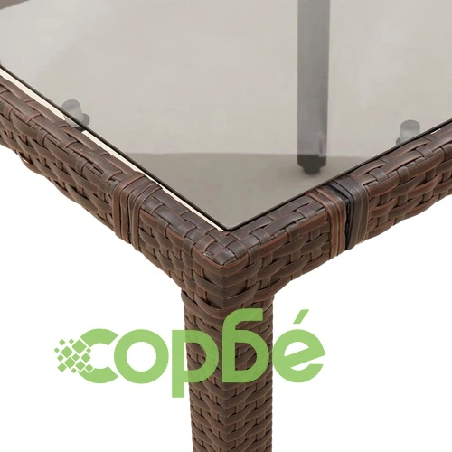 Градинска маса със стъклен плот кафява 150x90x75 см полиратан ➤ топ цена ➤ sorbe.bg