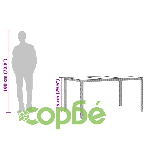 Градинска маса със стъклен плот кафява 150x90x75 см полиратан ➤ топ цена ➤ sorbe.bg