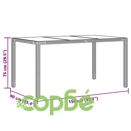 Градинска маса със стъклен плот кафява 150x90x75 см полиратан ➤ топ цена ➤ sorbe.bg