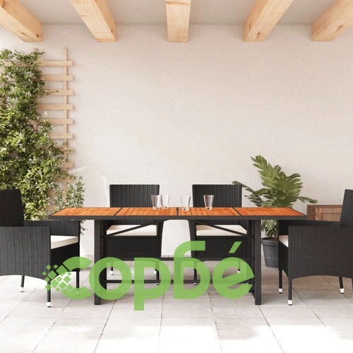 Градинска маса с плот от акация, черно, 190x80x75 см, полиратан ➤ топ цена ➤ sorbe.bg