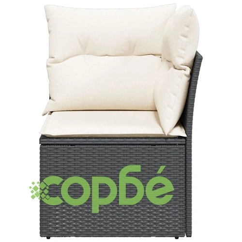 Градински ъглов диван с възглавници черен полиратан ➤ топ цена ➤ sorbe.bg