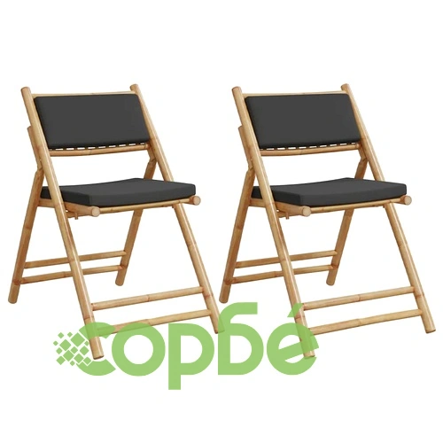 Сгъваеми бистро столове 2 бр тъмносиви възглавници бамбук ➤ топ цена ➤ sorbe.bg