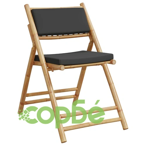 Сгъваеми бистро столове 2 бр тъмносиви възглавници бамбук ➤ топ цена ➤ sorbe.bg