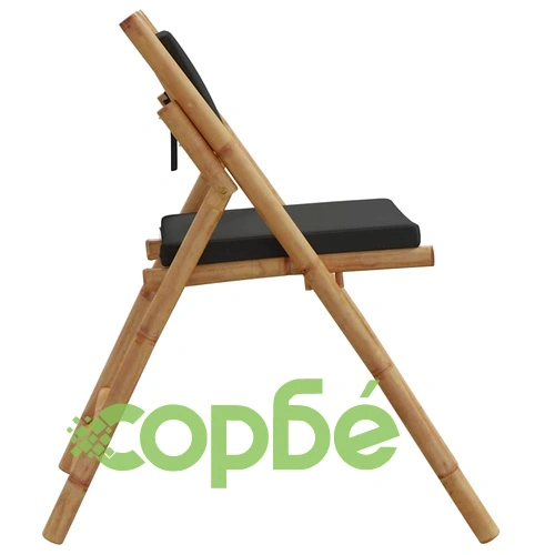 Сгъваеми бистро столове 2 бр тъмносиви възглавници бамбук ➤ топ цена ➤ sorbe.bg