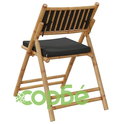 Сгъваеми бистро столове 2 бр тъмносиви възглавници бамбук ➤ топ цена ➤ sorbe.bg