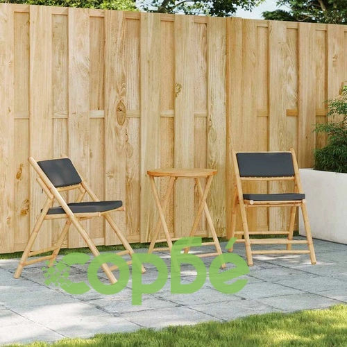 Сгъваеми бистро столове 2 бр тъмносиви възглавници бамбук ➤ топ цена ➤ sorbe.bg