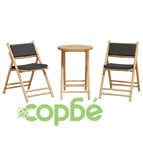 Сгъваем бистро комплект от 3 части тъмносиви възглавници бамбук ➤ топ цена ➤ sorbe.bg