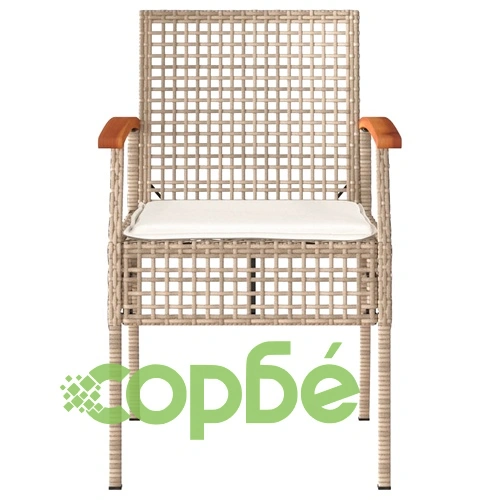 Бистро комплект с възглавници 3 части бежов полиратан и акация ➤ топ цена ➤ sorbe.bg