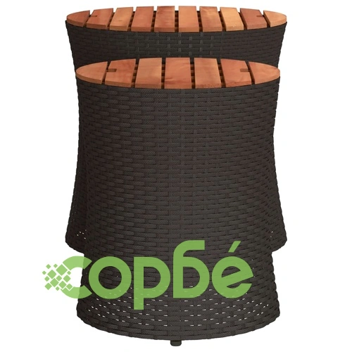 Градински помощни маси 2 бр с дървен плот черен полиратан ➤ топ цена ➤ sorbe.bg