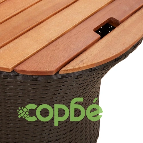 Градински помощни маси 2 бр с дървен плот черен полиратан ➤ топ цена ➤ sorbe.bg