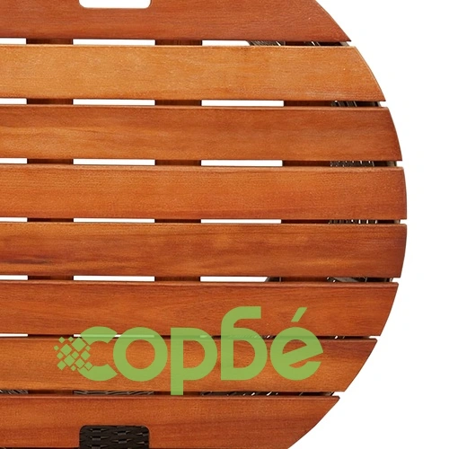 Градински помощни маси 2 бр с дървен плот черен полиратан ➤ топ цена ➤ sorbe.bg