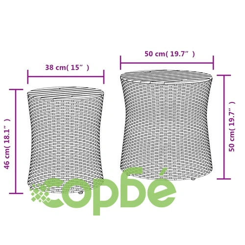 Градински помощни маси 2 бр с дървен плот черен полиратан ➤ топ цена ➤ sorbe.bg