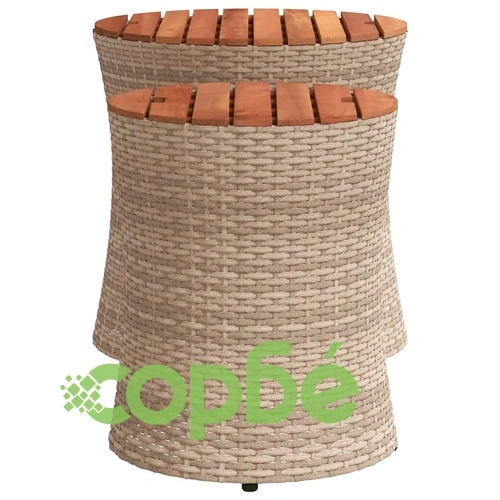 Градински помощни маси 2 бр с дървен плот бежов полиратан ➤ топ цена ➤ sorbe.bg