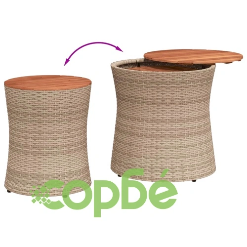 Градински помощни маси 2 бр с дървен плот бежов полиратан ➤ топ цена ➤ sorbe.bg