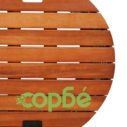 Градински помощни маси 2 бр с дървен плот бежов полиратан ➤ топ цена ➤ sorbe.bg